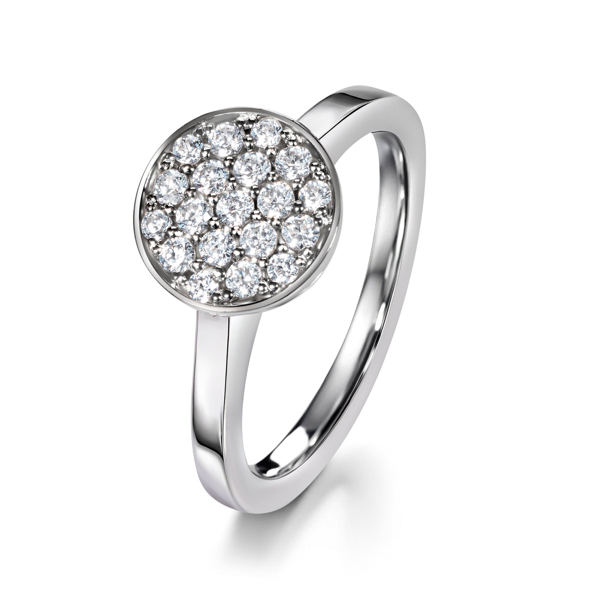 Round pave-set gold diamond ring 0,72 ct