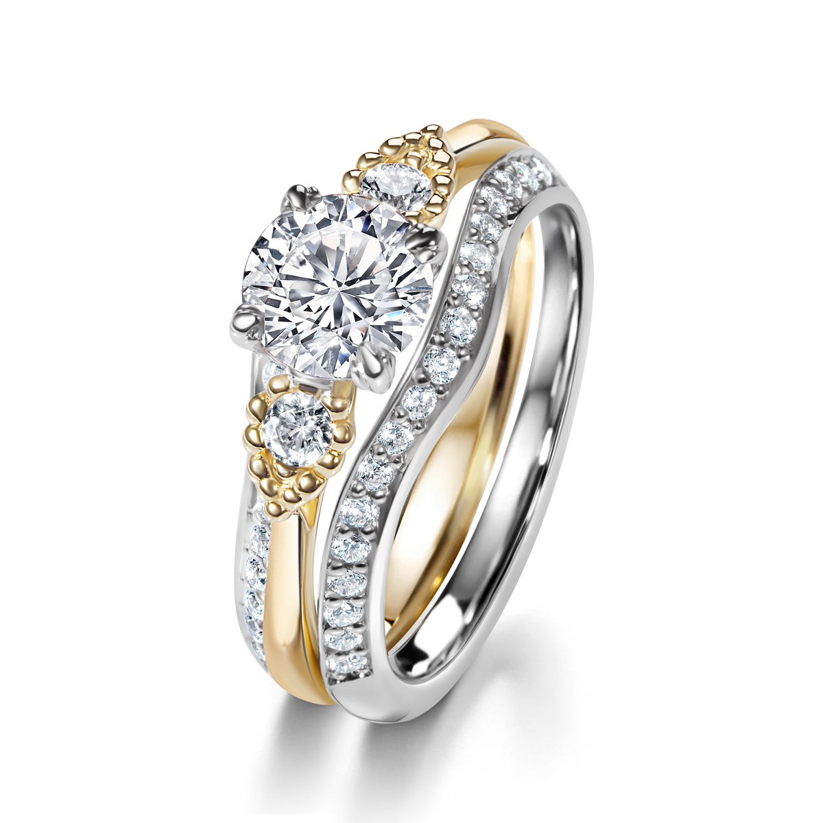 Diamond ring with three diamonds