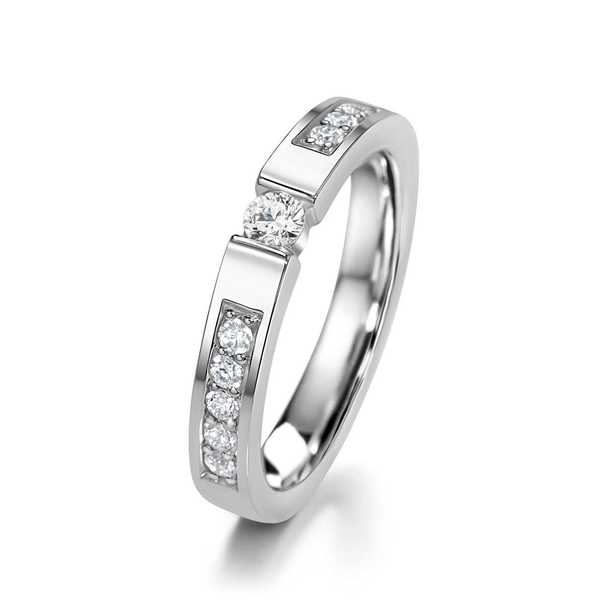 Mountain of Desire flak-framed ring wrapped in diamonds 0.30 ct